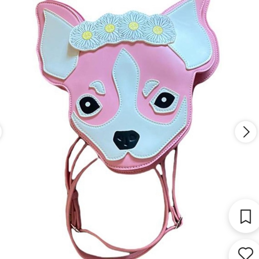 PINK PUPPY DOG FLOWER CROWN WEARING BACKPACK / BAG never used #festival